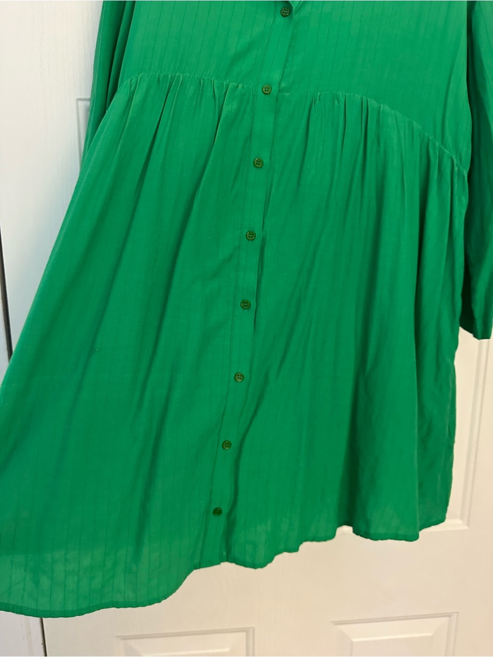 Entro Kelly Green Roll Sleeve Babydoll Shirt Dress Large - Picture 5 of 10